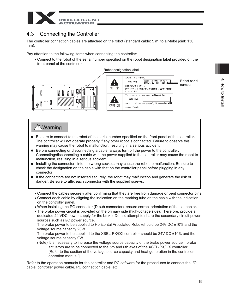 3 connecting the controller, Warning | IAI America IX-NNW3515 User Manual | Page 25 / 76