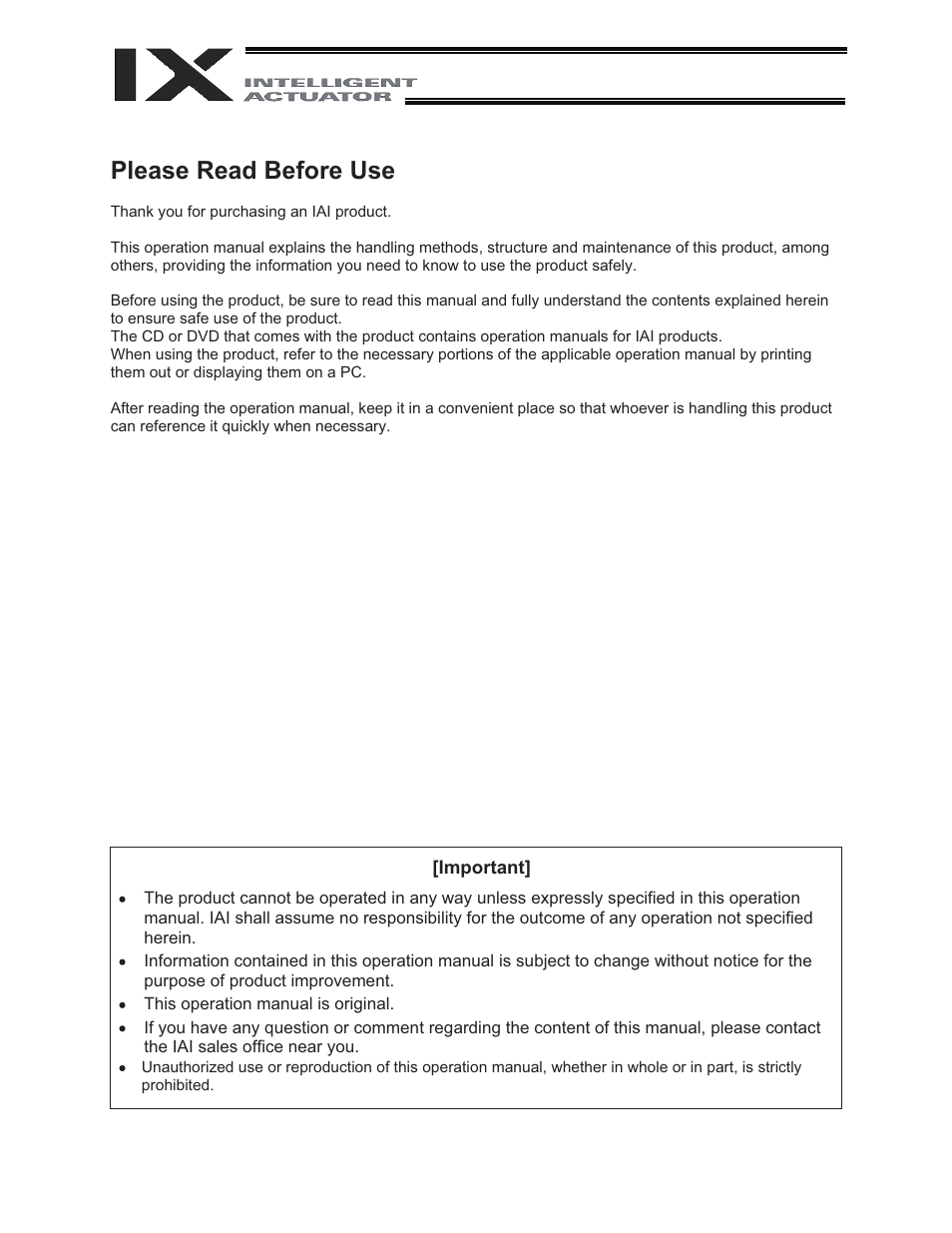 Please read before use | IAI America IX-NNW3515 User Manual | Page 3 / 76