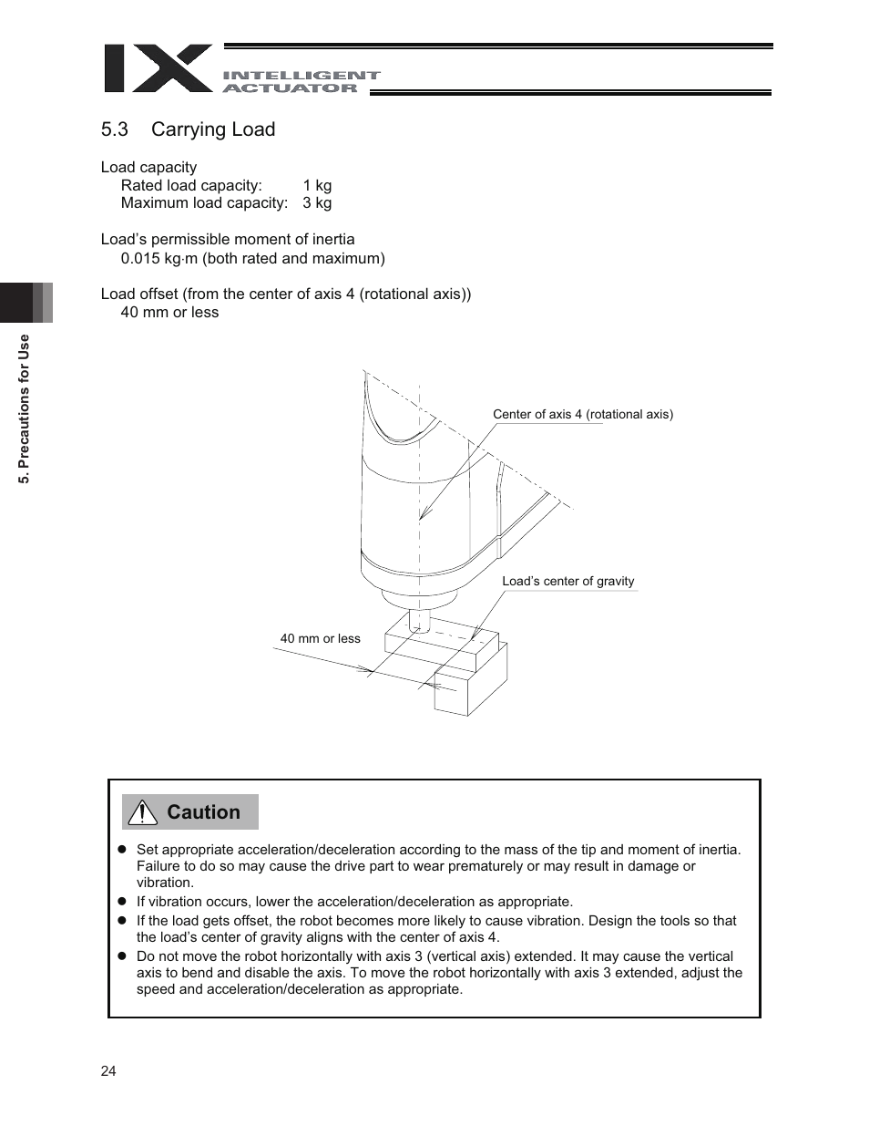 3 carrying load, Caution | IAI America IX-NNW3515 User Manual | Page 30 / 76