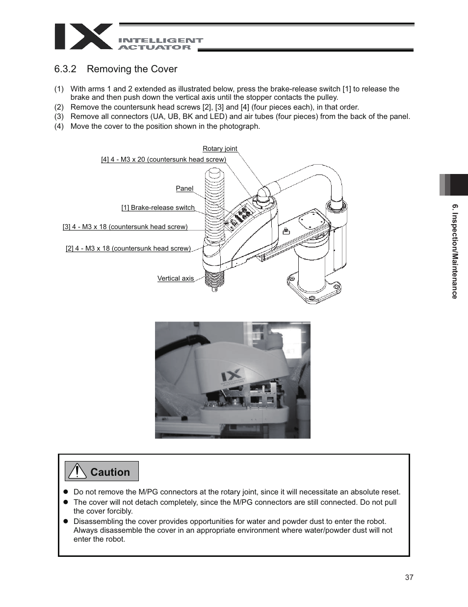 Caution, 2 removing the cover | IAI America IX-NNW8040 User Manual | Page 43 / 88