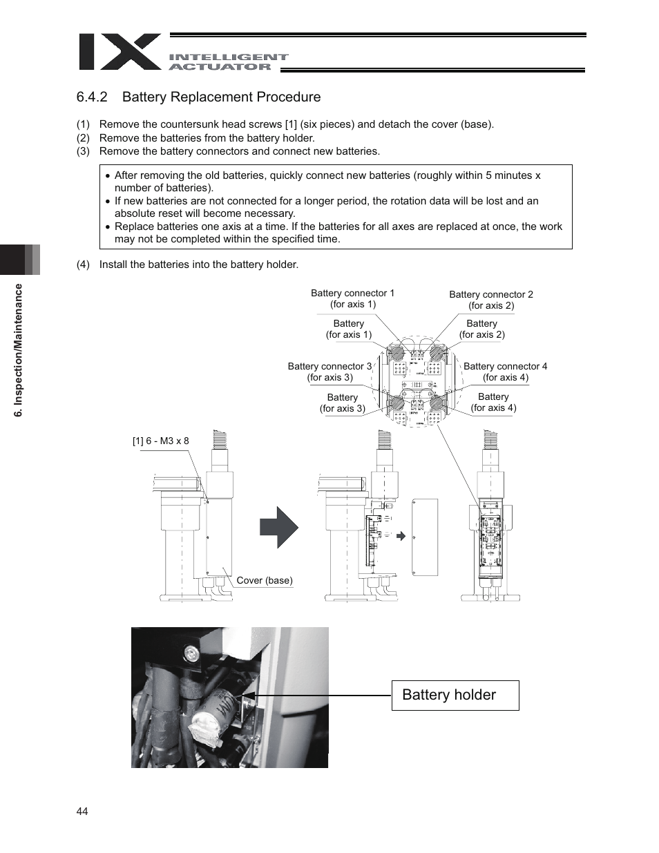 Battery holder, 2 battery replacement procedure | IAI America IX-NNW8040 User Manual | Page 50 / 88