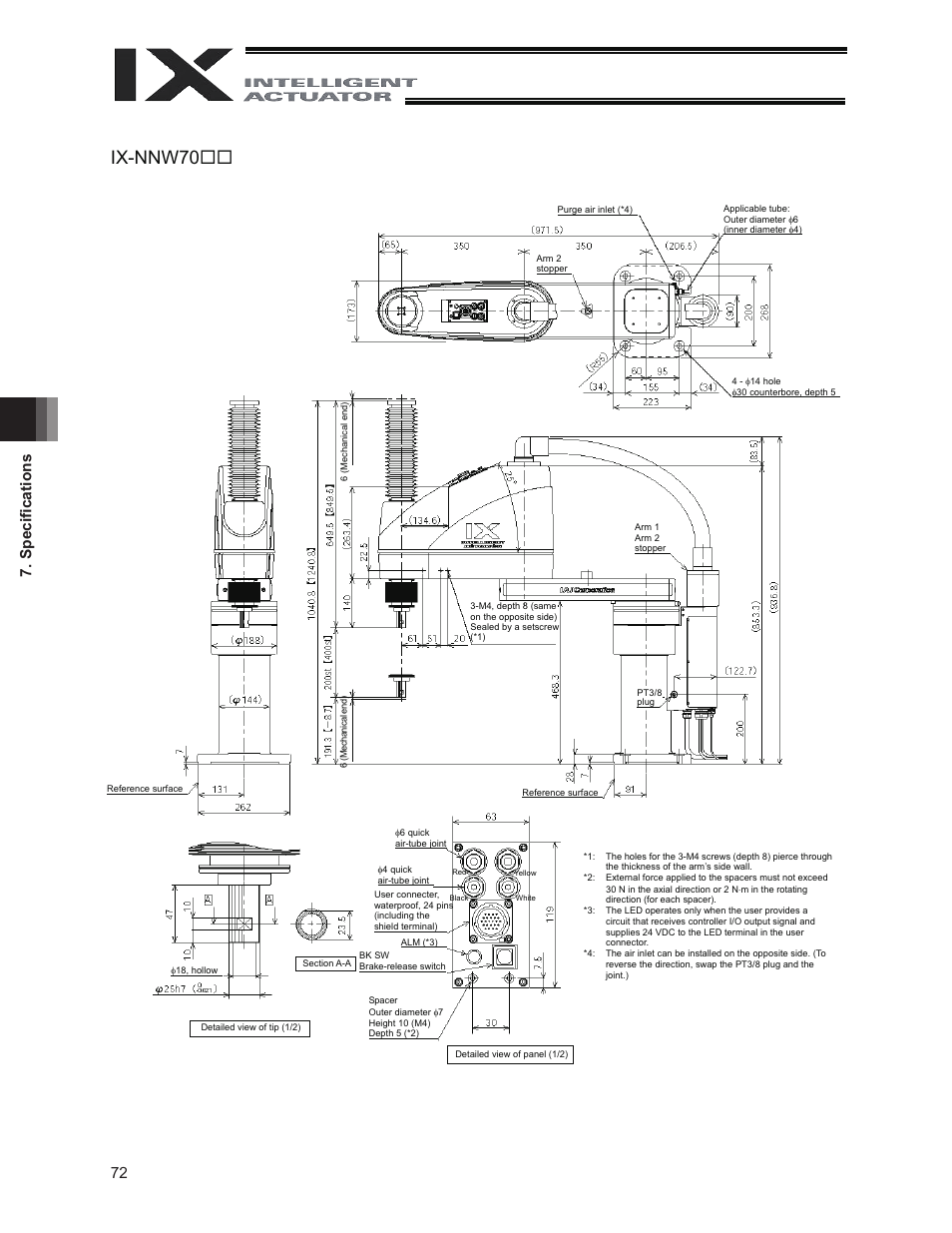 Ix-nnw70, 72 7. speciﬁ cations | IAI America IX-NNW8040 User Manual | Page 78 / 88