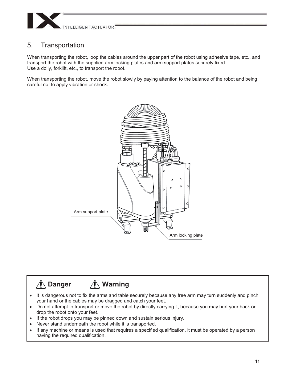 Transportation, Warning danger | IAI America IX-UNN3515H User Manual | Page 17 / 80