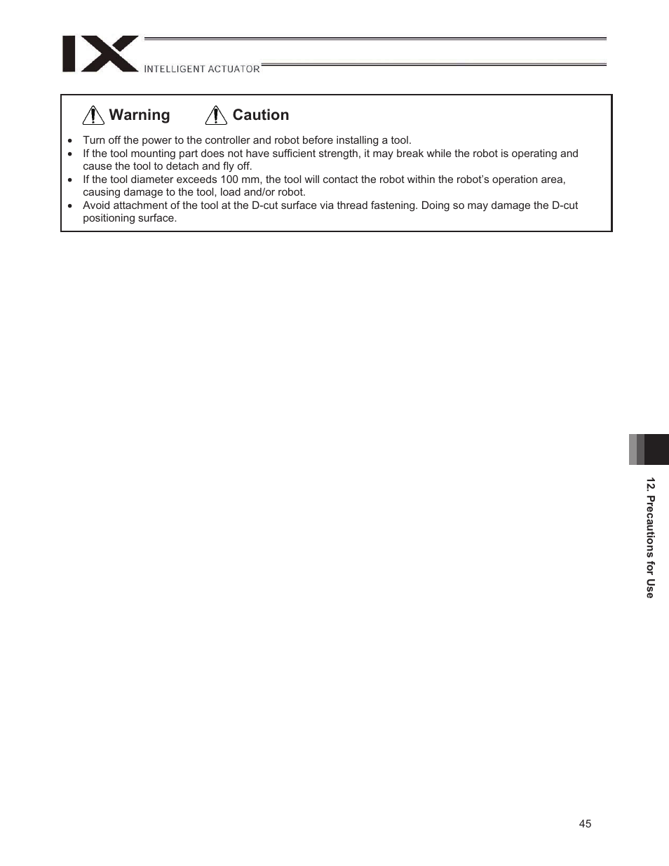 Caution warning | IAI America IX-UNN3515H User Manual | Page 51 / 80