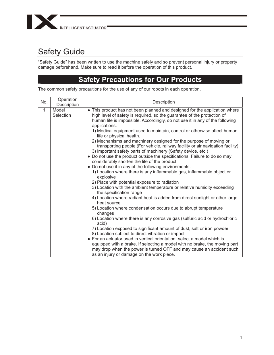 Safety guide, Safety precautions for our products | IAI America IX-UNN3515H User Manual | Page 7 / 80