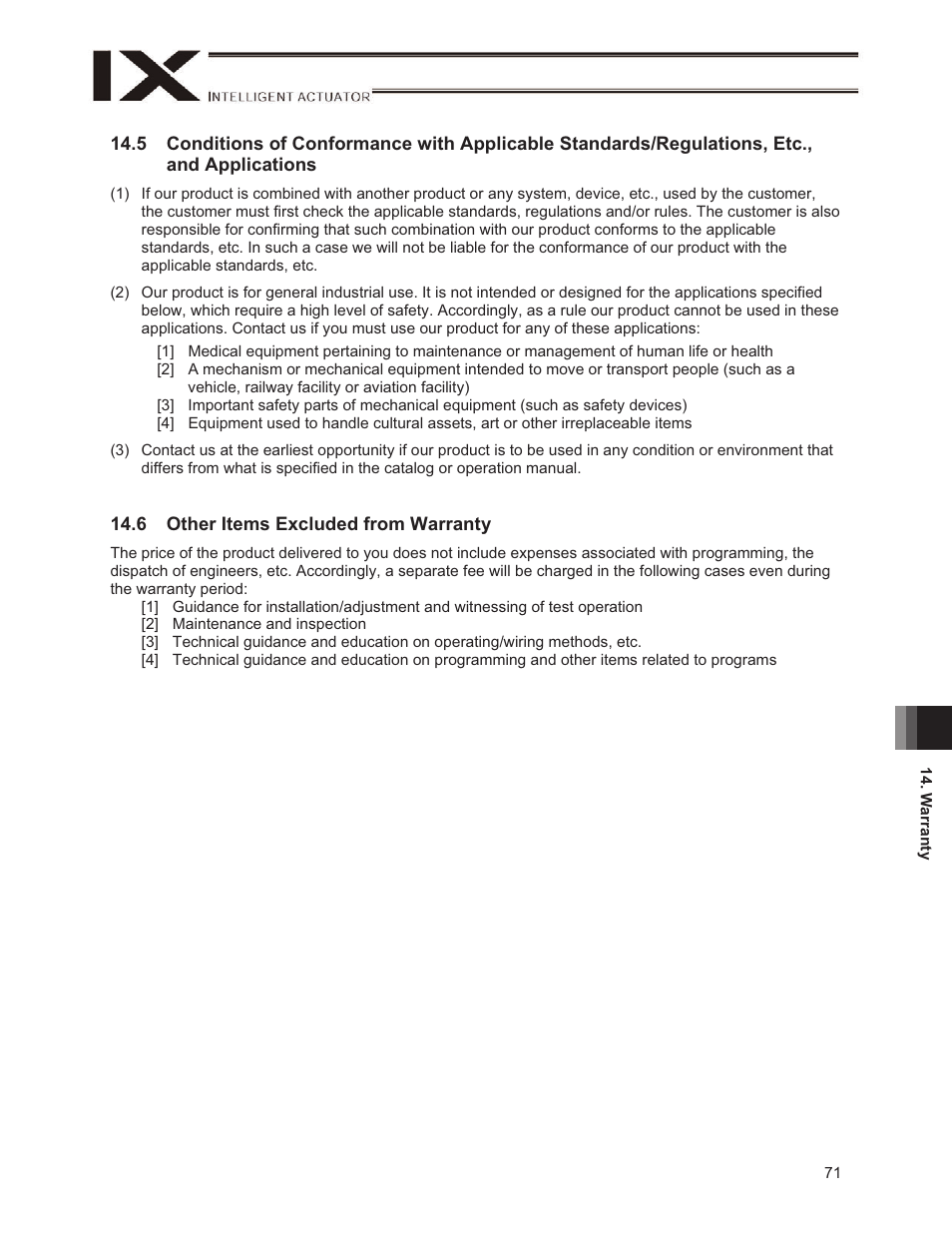 6 other items excluded from warranty | IAI America IX-UNN3515H User Manual | Page 77 / 80