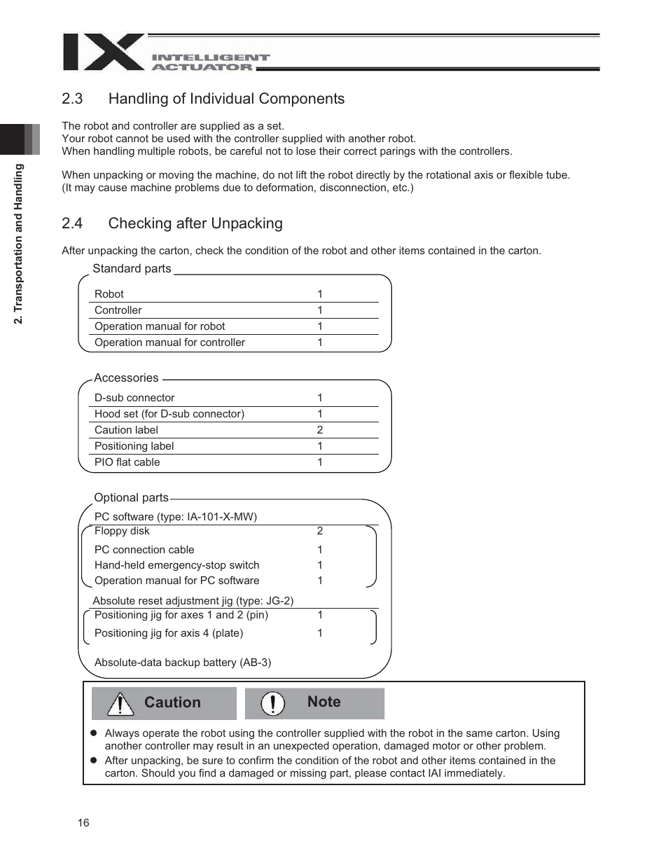 3 handling of individual components, 4 checking after unpacking | IAI America IX-UNN3515 User Manual | Page 22 / 80