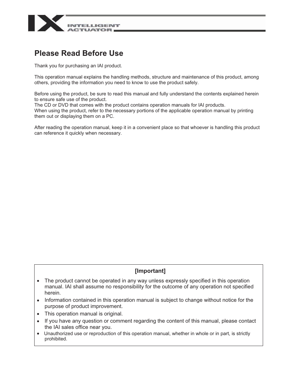 Please read before use | IAI America IX-UNN3515 User Manual | Page 3 / 80