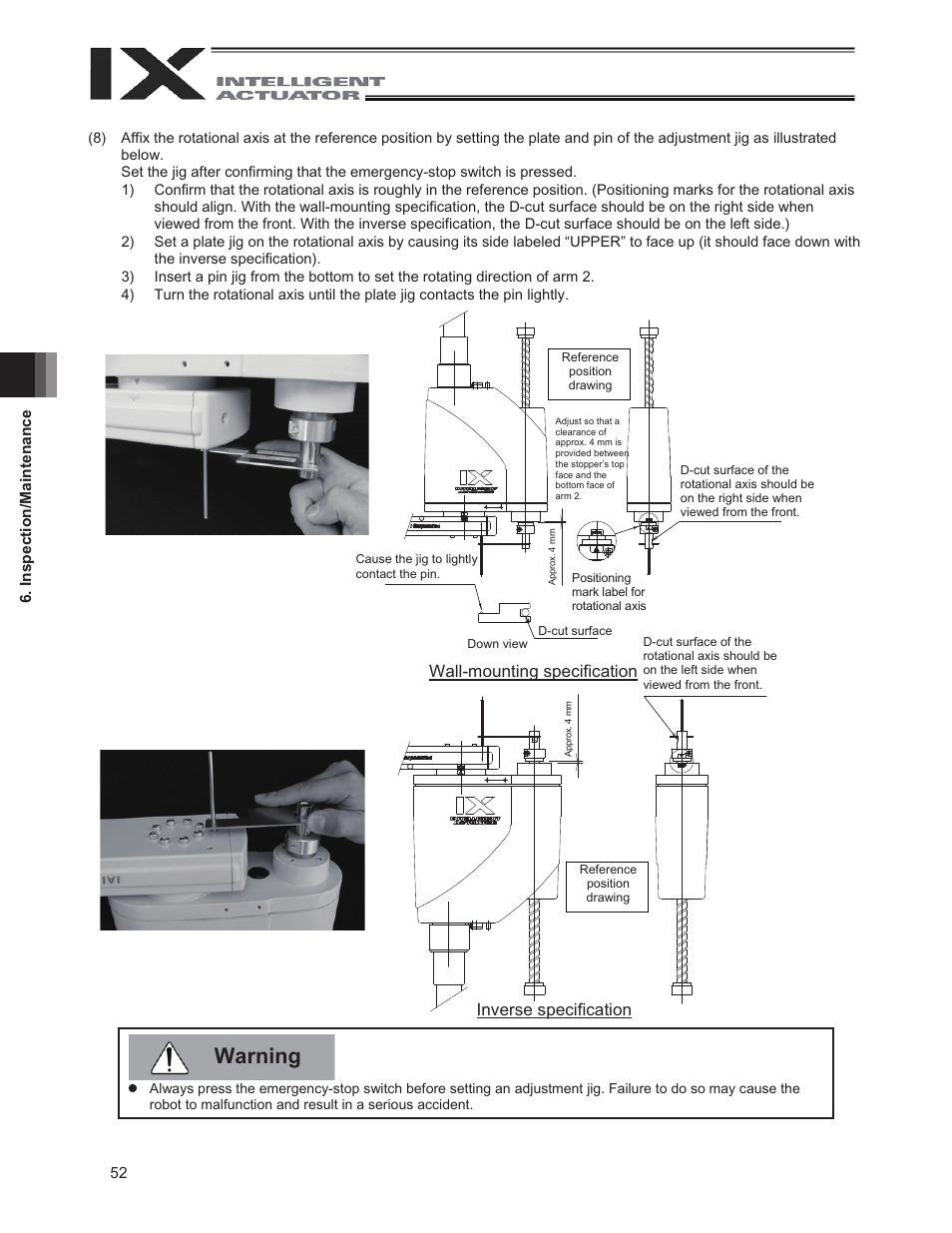 Warning, Wall-mounting specification inverse specification | IAI America IX-UNN3515 User Manual | Page 58 / 80