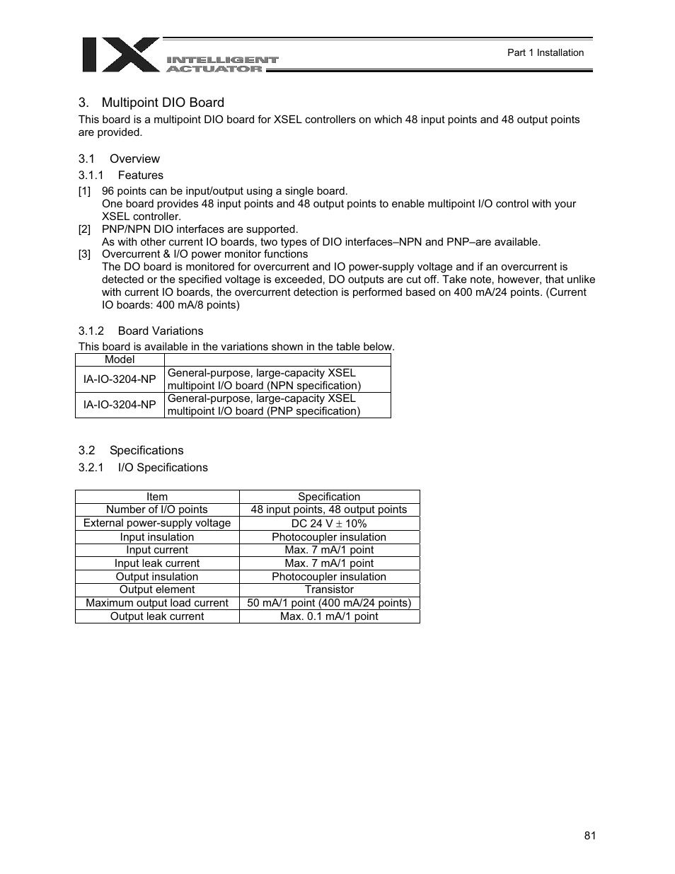 Multipoint dio board, Overview, Board variations | Specifications | IAI America XSEL-QX User Manual | Page 105 / 558