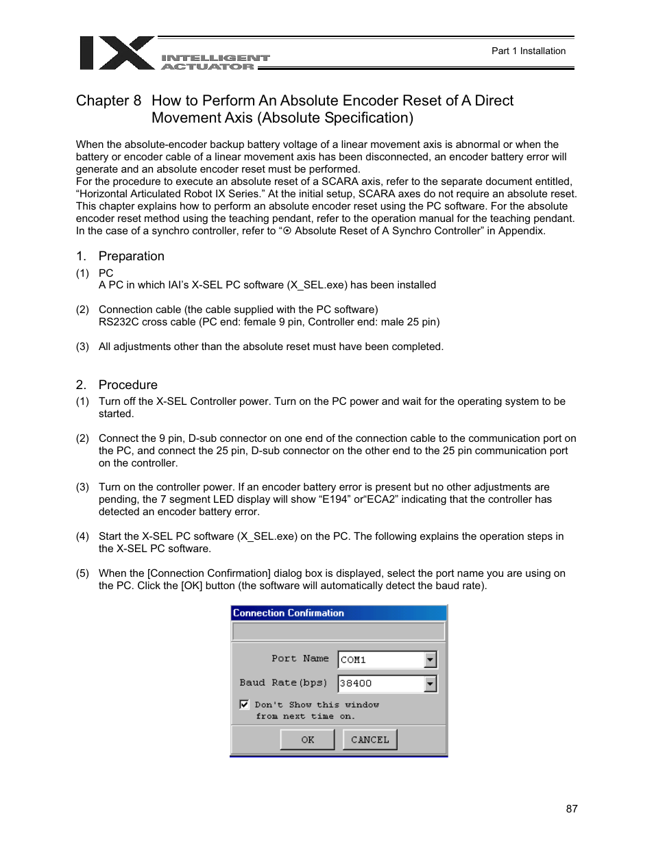 Chapter 8, Preparation, Procedure | IAI America XSEL-QX User Manual | Page 111 / 558