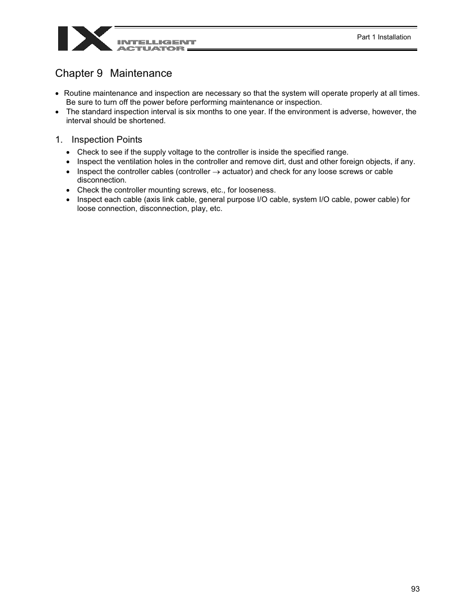 Chapter 9 maintenance, Chapter 9, Maintenance | Inspection points | IAI America XSEL-QX User Manual | Page 117 / 558