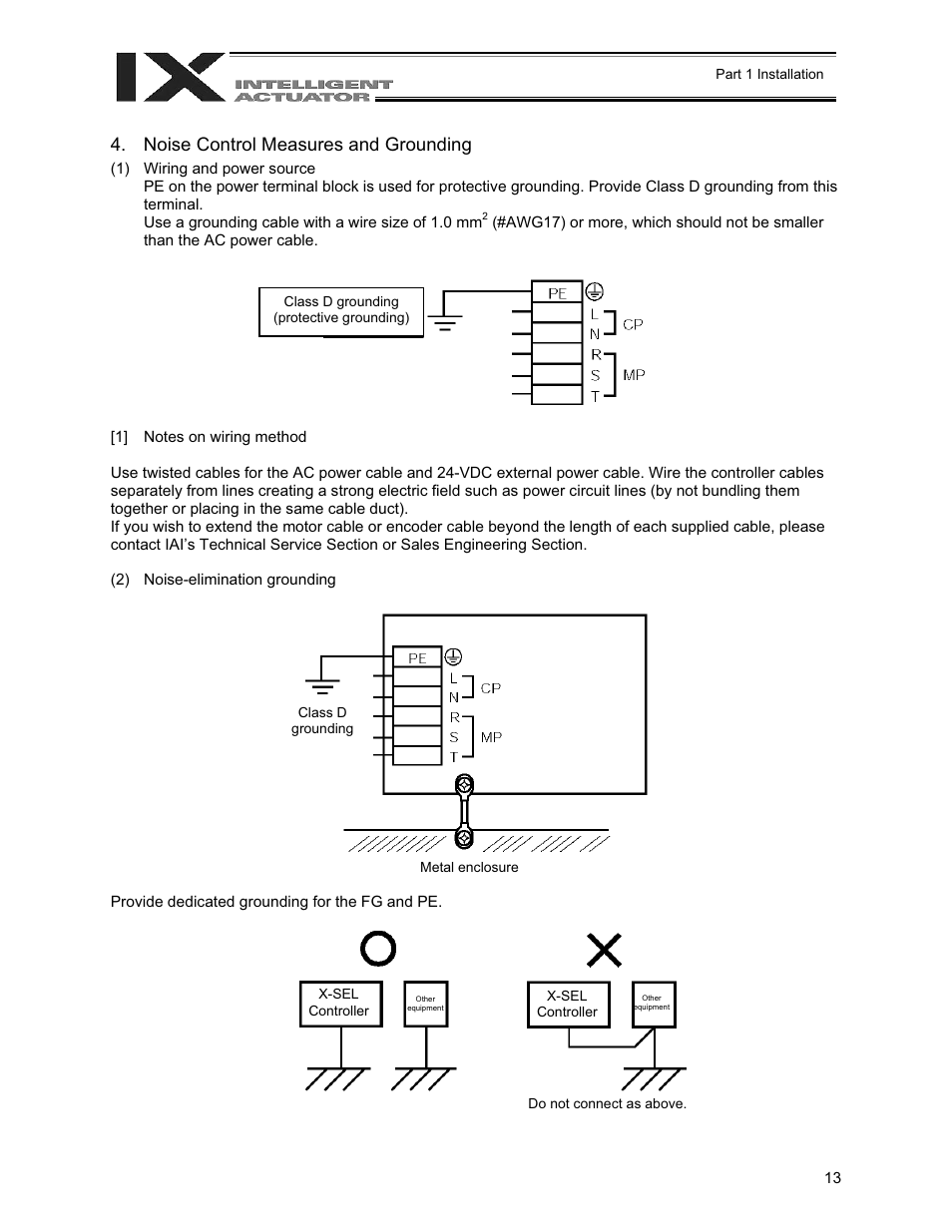Noise control measures and grounding | IAI America XSEL-QX User Manual | Page 37 / 558