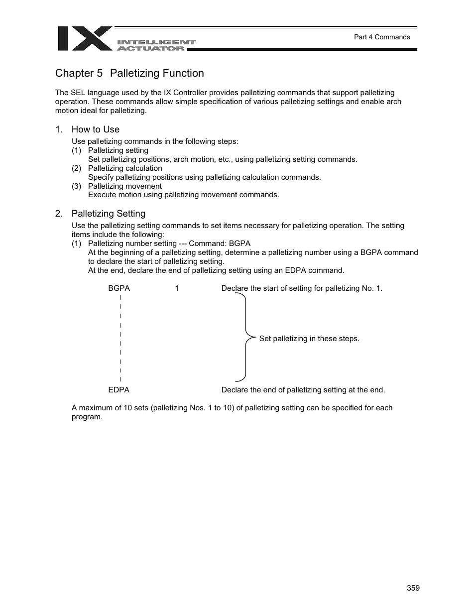 Chapter 5 palletizing function, Chapter 5, Palletizing function | How to use, Palletizing setting | IAI America XSEL-QX User Manual | Page 383 / 558