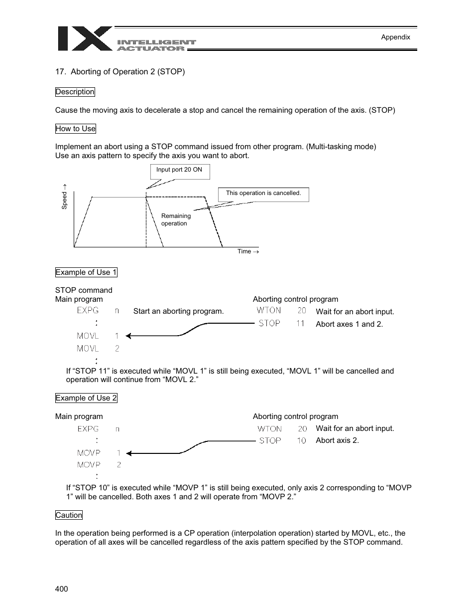 Aborting of operation 2 (stop) | IAI America XSEL-QX User Manual | Page 424 / 558