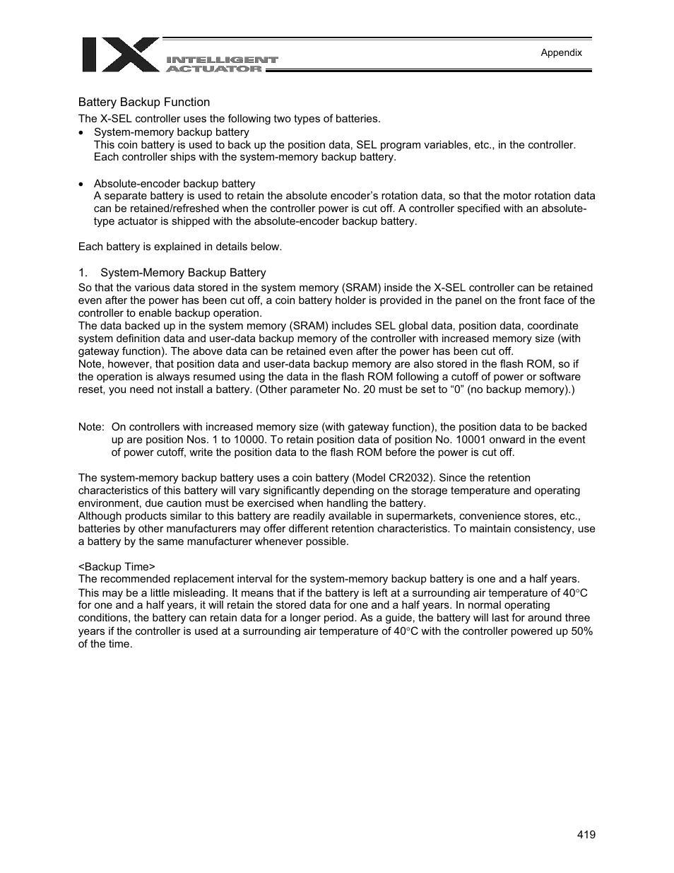 Battery backup function, System-memory backup battery | IAI America XSEL-QX User Manual | Page 443 / 558