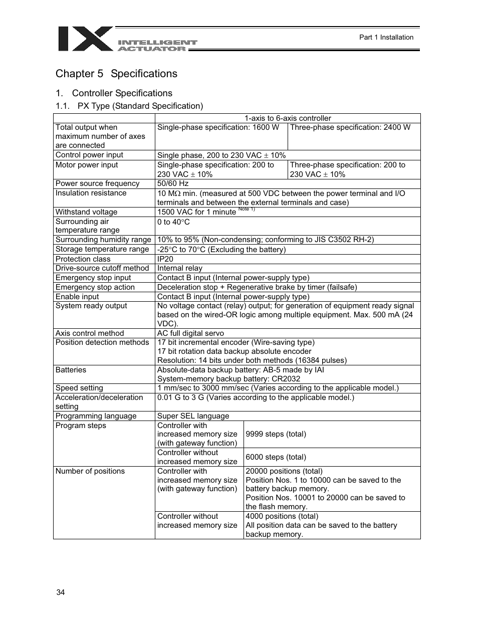 Chapter 5 specifications, Chapter 5, Specifications | Controller specifications | IAI America XSEL-QX User Manual | Page 58 / 558