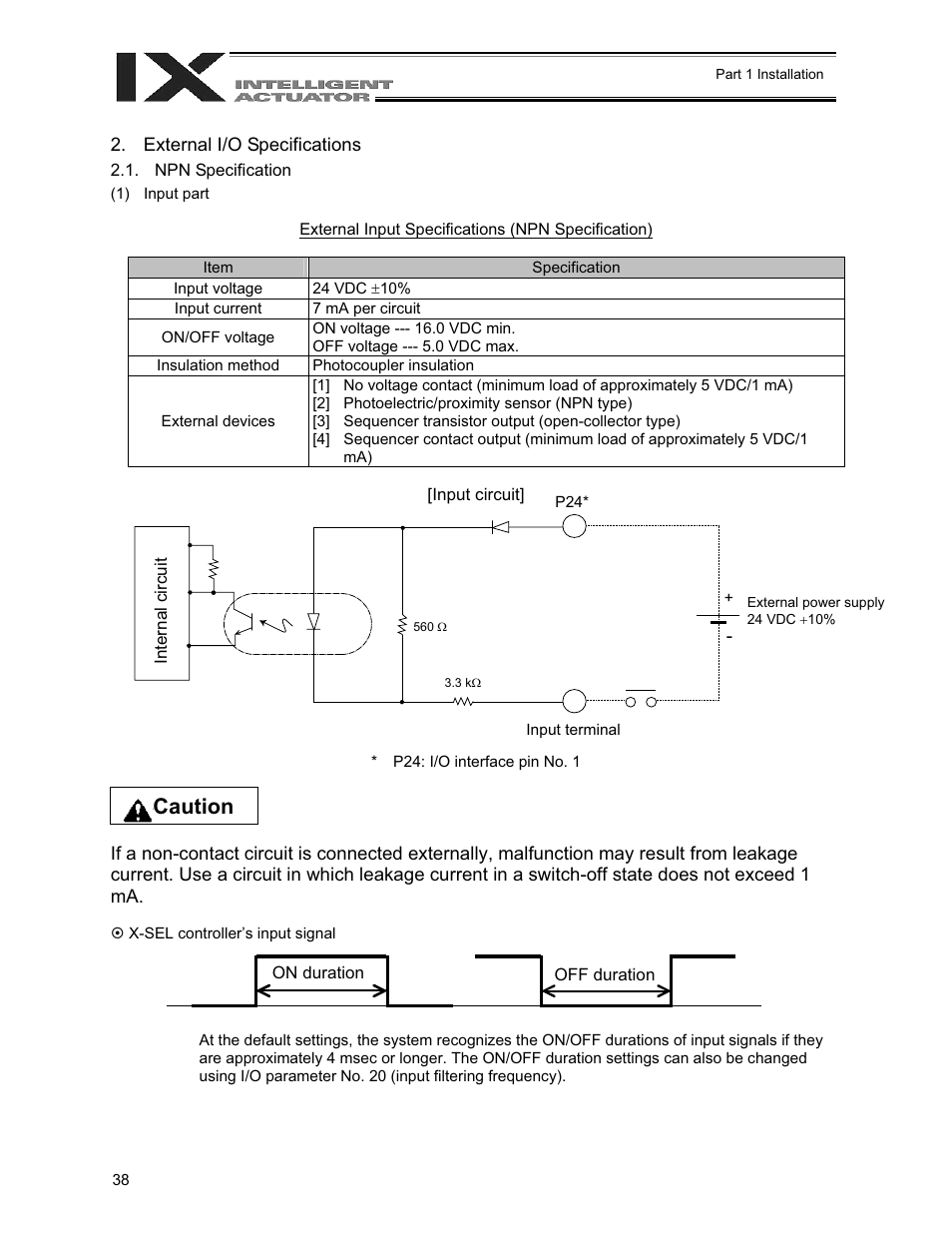 External i/o specifications, Npn specification, Caution | IAI America XSEL-QX User Manual | Page 62 / 558