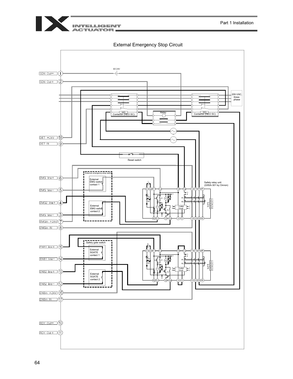 External emergency stop circuit, Part 1 installation | IAI America XSEL-QX User Manual | Page 88 / 558