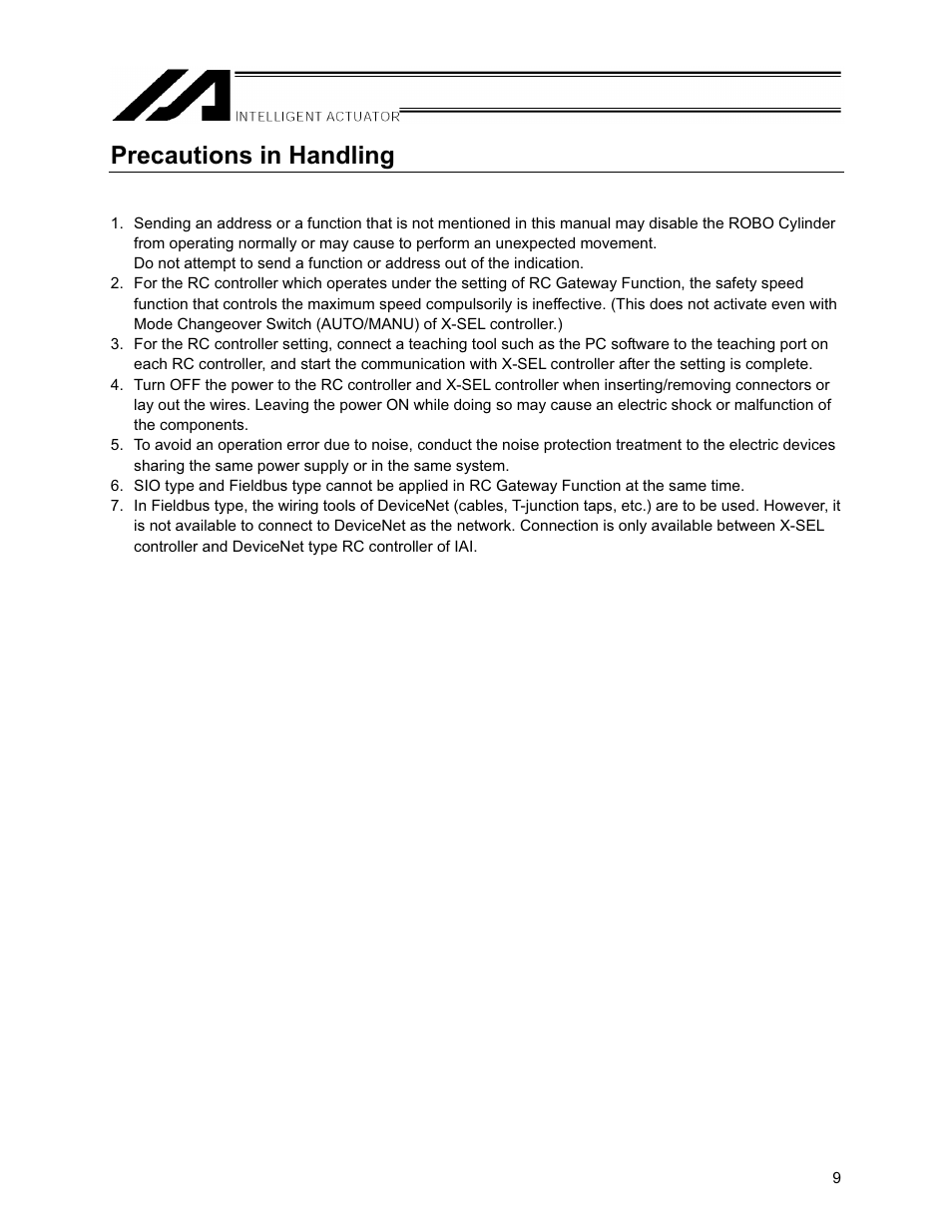 Precautions in handling | IAI America XSEL-S User Manual | Page 15 / 154