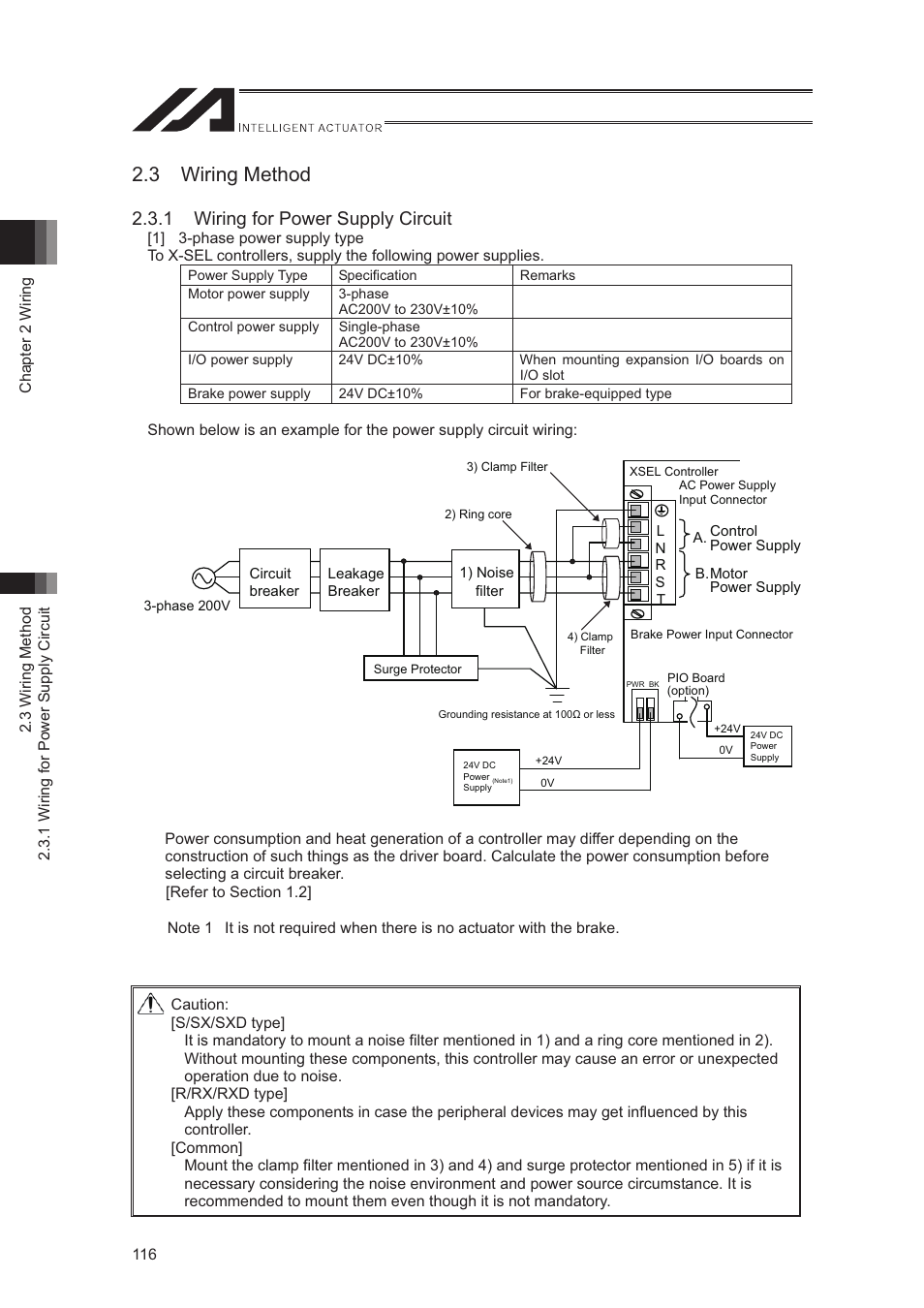 3 wiring method, 1 wiring for power supply circuit | IAI America XSEL-S User Manual | Page 124 / 544