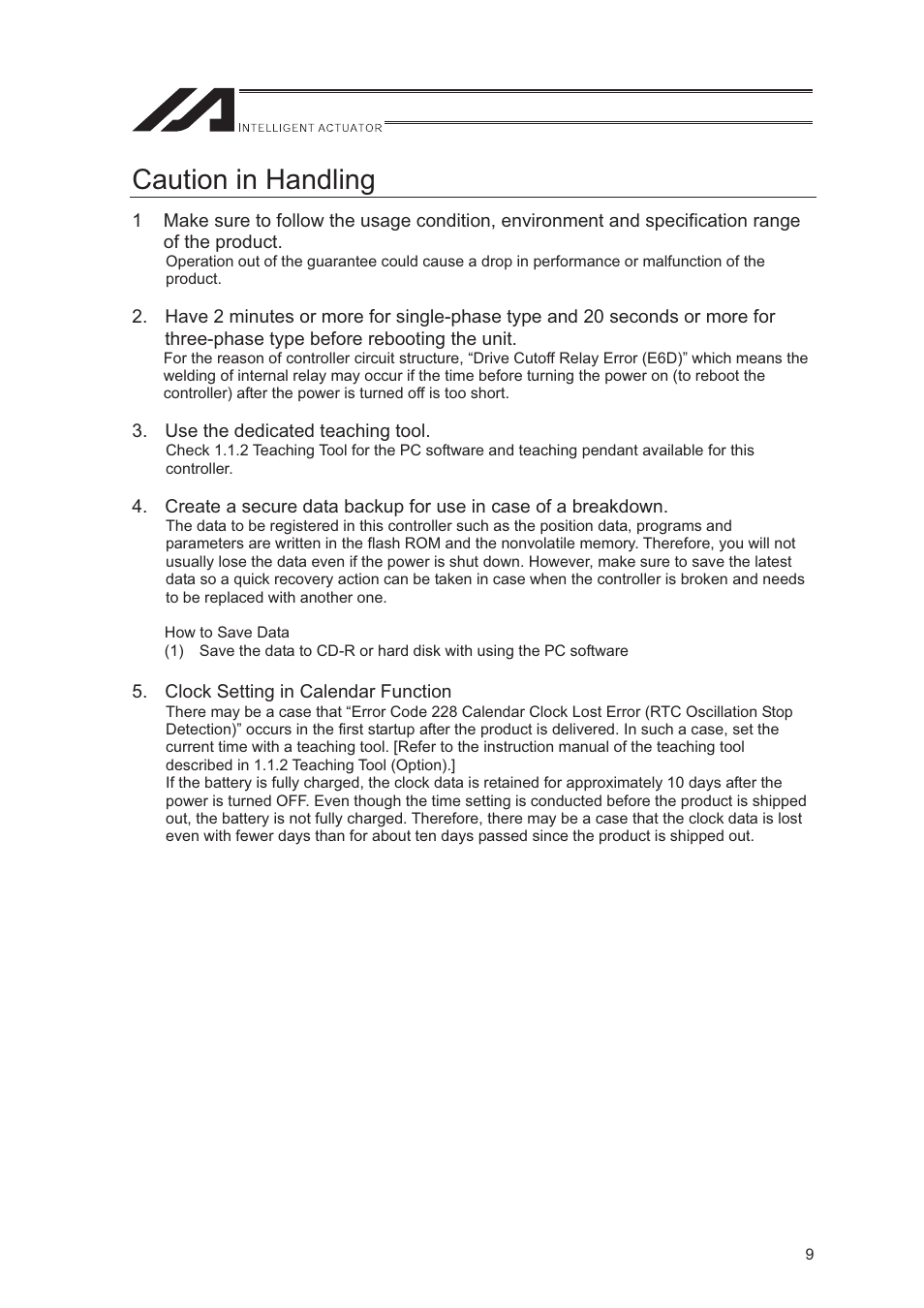 Caution in handling | IAI America XSEL-S User Manual | Page 17 / 544