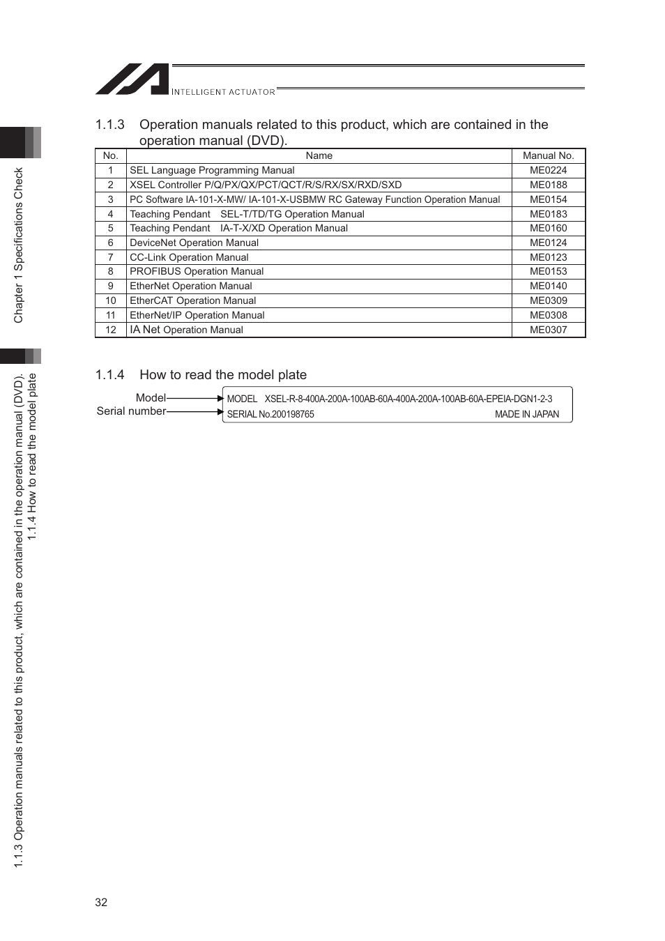 4 how to read the model plate | IAI America XSEL-S User Manual | Page 40 / 544