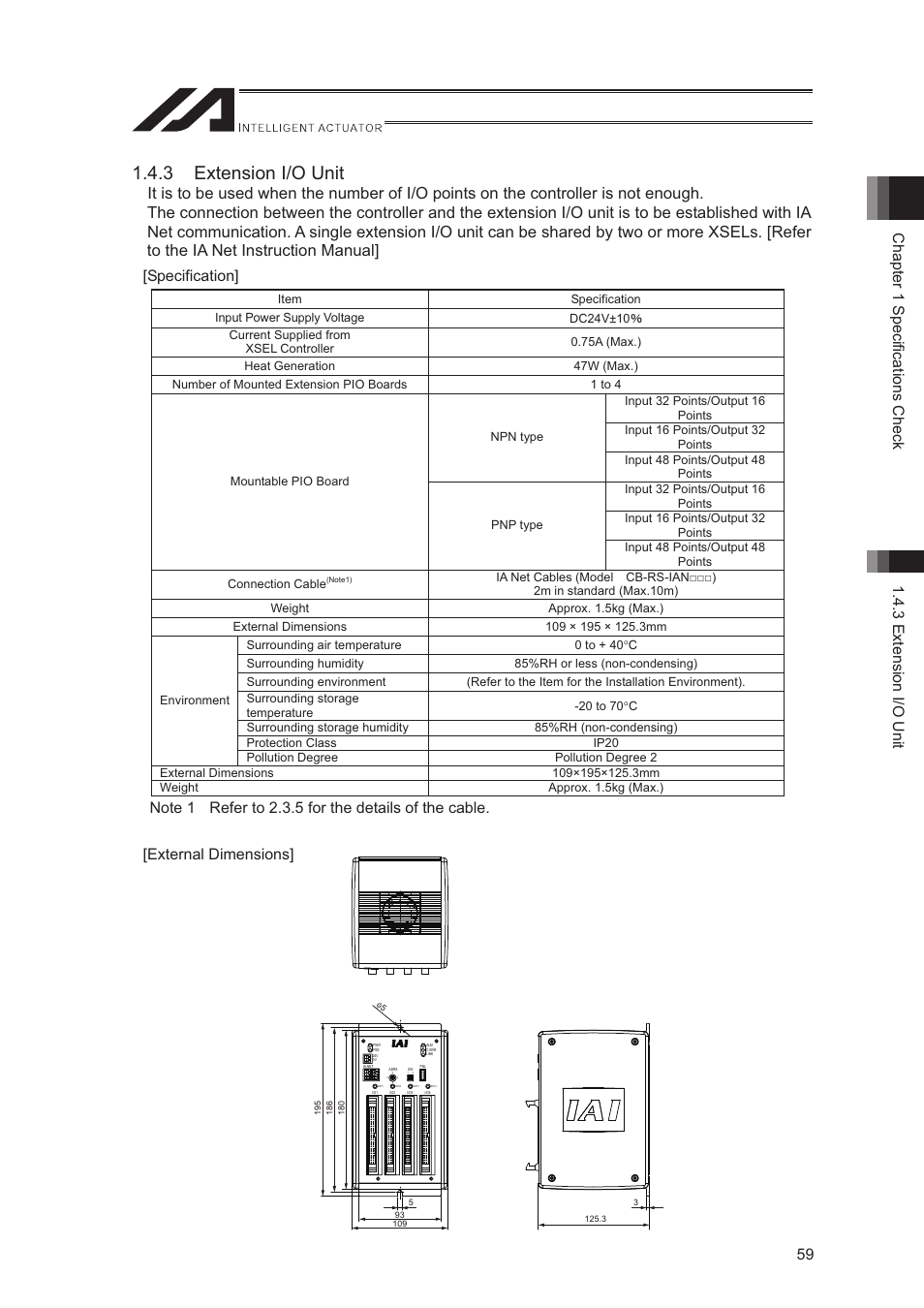 3 extension i/o unit, External dimensions | IAI America XSEL-S User Manual | Page 67 / 544