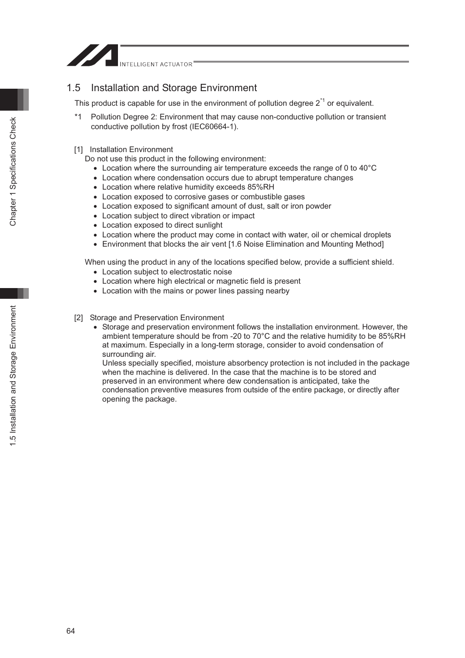 5 installation and storage environment | IAI America XSEL-S User Manual | Page 72 / 544