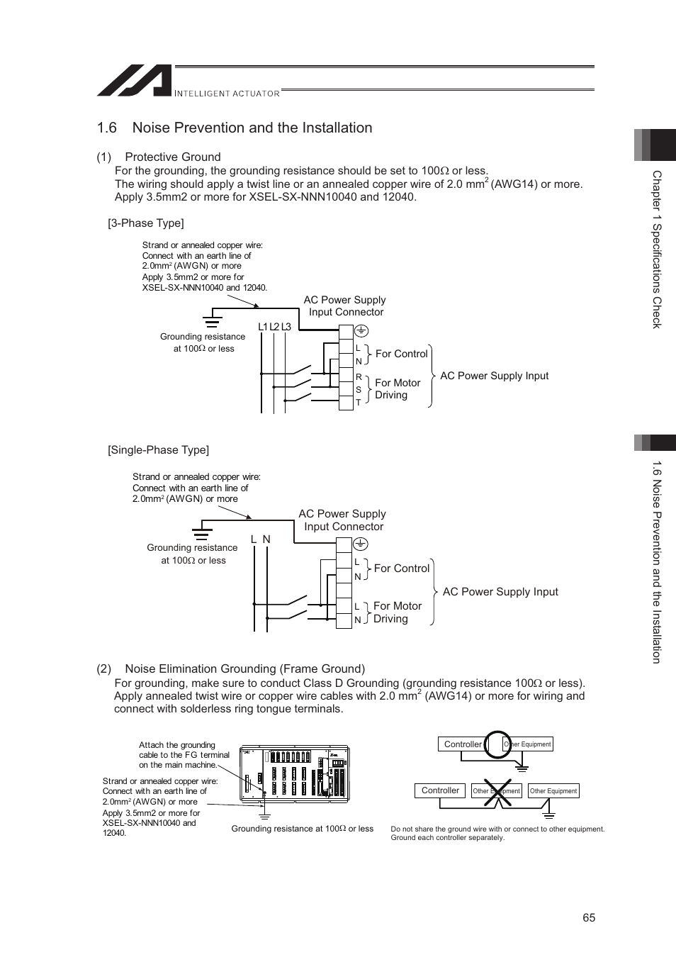 6 noise prevention and the installation | IAI America XSEL-S User Manual | Page 73 / 544
