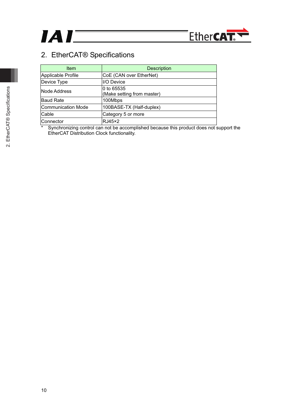 Ethercat® specifications | IAI America XSEL-S User Manual | Page 16 / 42