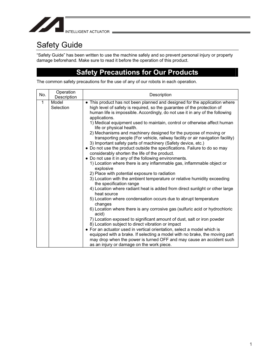 Safety guide, Safety precautions for our products | IAI America TT-C3 User Manual | Page 11 / 364