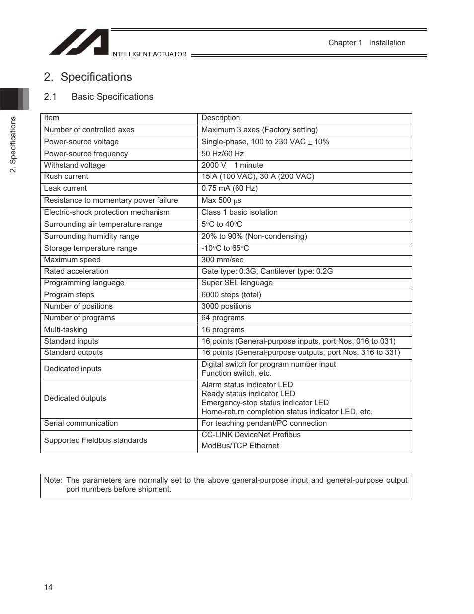 Specifications, 1 basic specifications | IAI America TT-C3 User Manual | Page 24 / 364