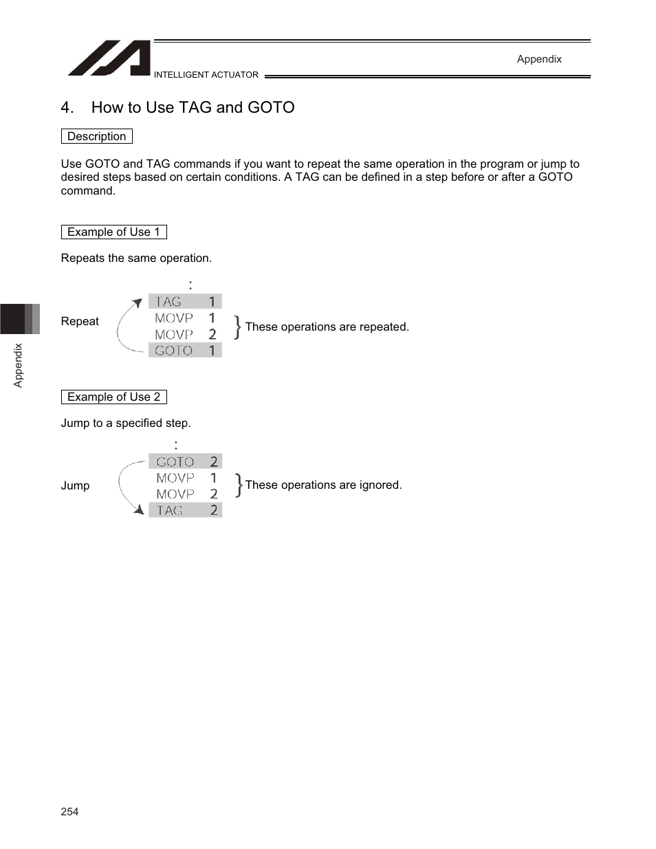 How to use tag and goto | IAI America TT-C3 User Manual | Page 264 / 364