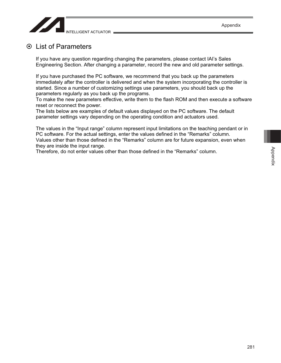 List of parameters | IAI America TT-C3 User Manual | Page 291 / 364