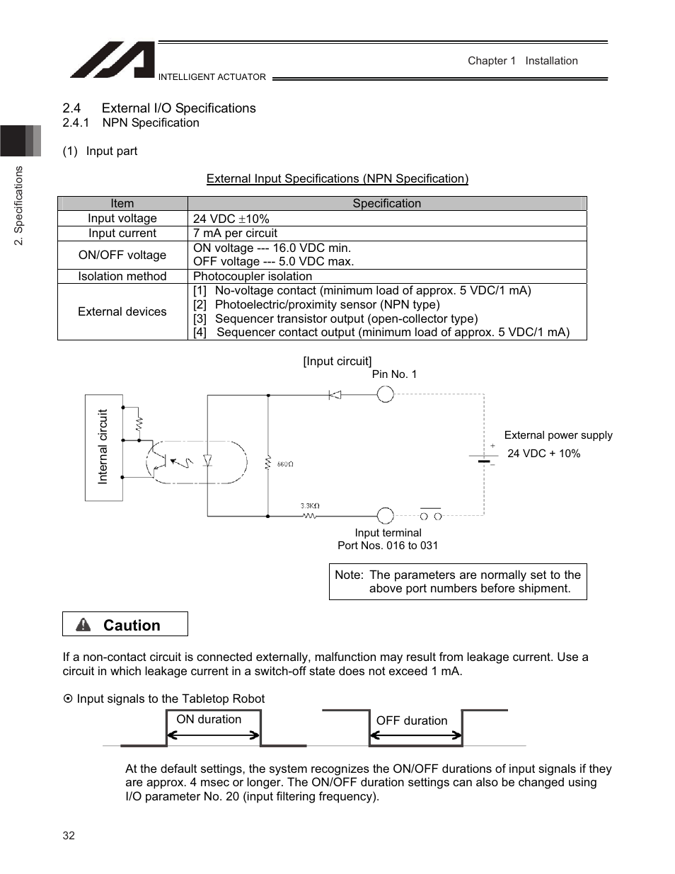 4 external i/o specifications, Caution | IAI America TT-C3 User Manual | Page 42 / 364