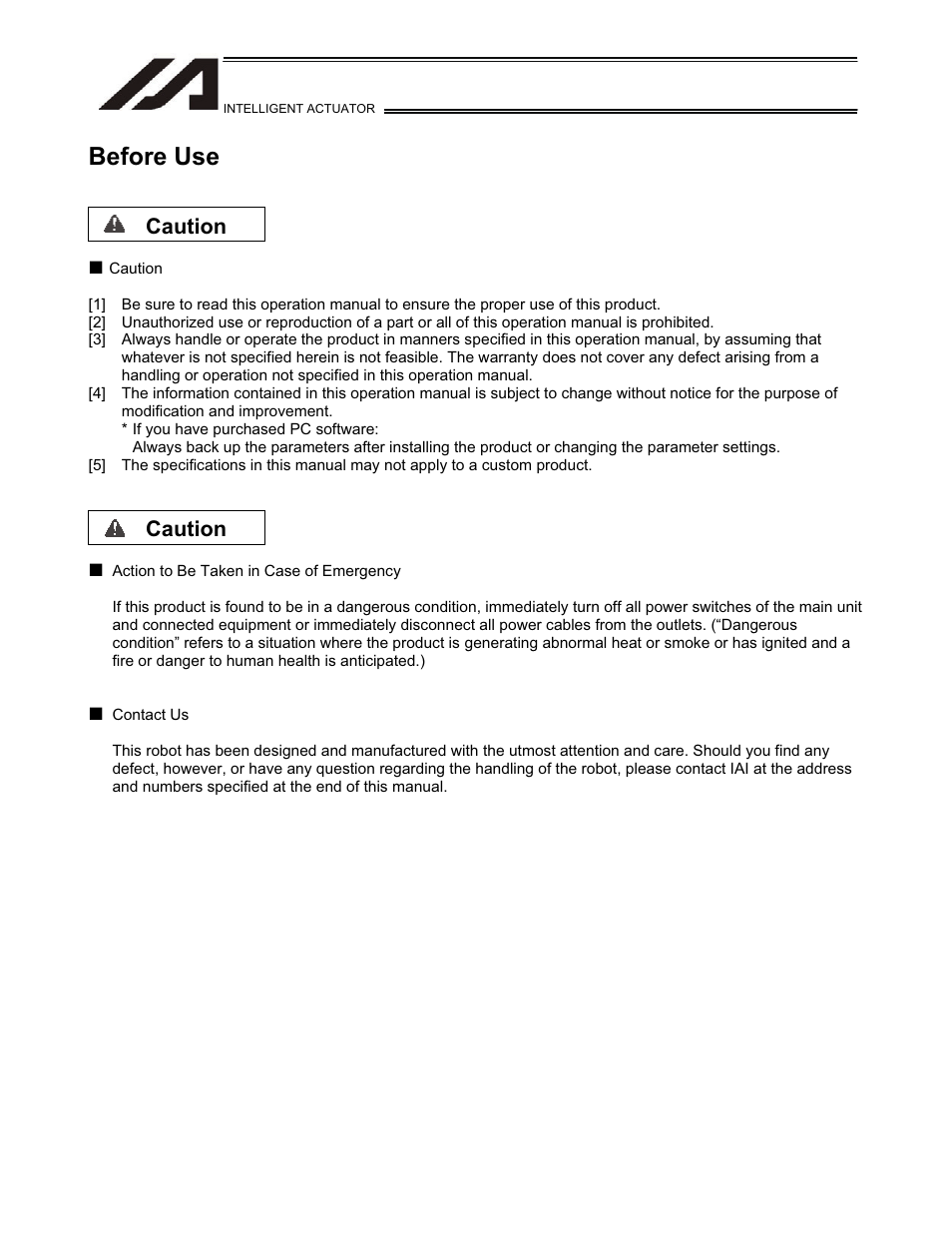 Before use, Caution | IAI America TT-C3 User Manual | Page 6 / 364