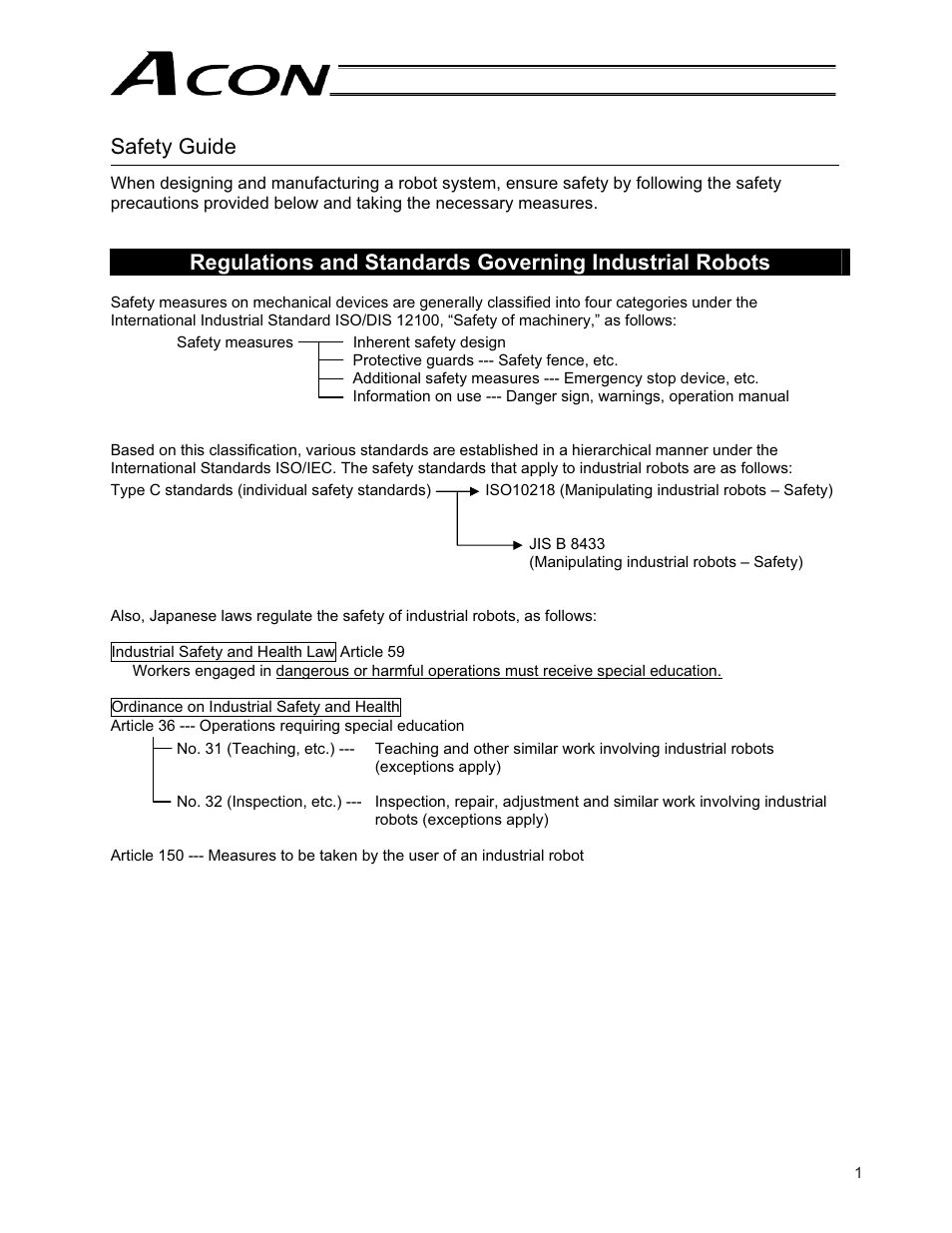 Safety guide | IAI America ACON-CG User Manual | Page 15 / 196