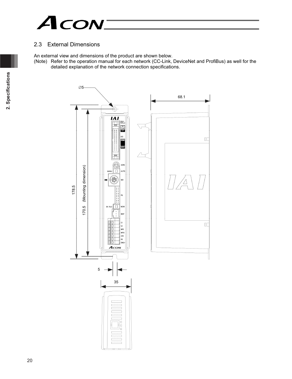 3 external dimensions | IAI America ACON-CG User Manual | Page 34 / 196