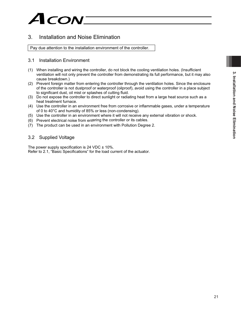 Installation and noise elimination | IAI America ACON-CG User Manual | Page 35 / 196