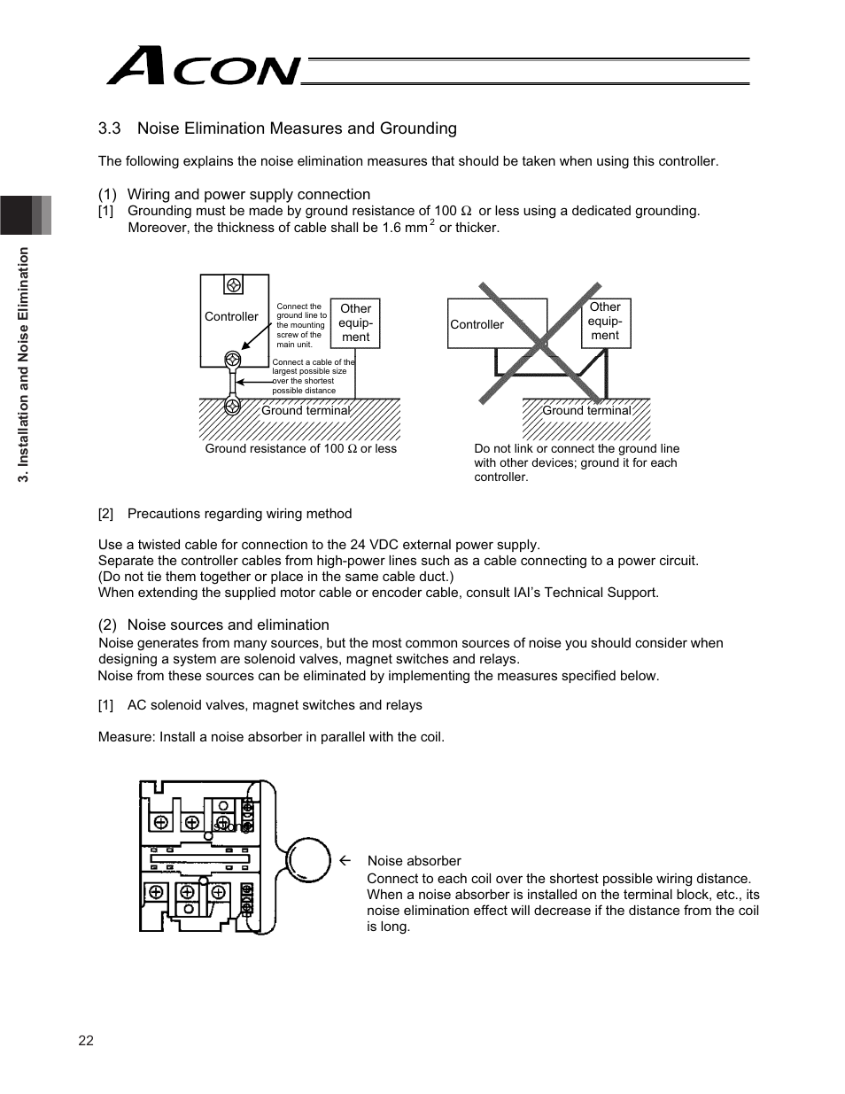 3 noise elimination measures and grounding | IAI America ACON-CG User Manual | Page 36 / 196