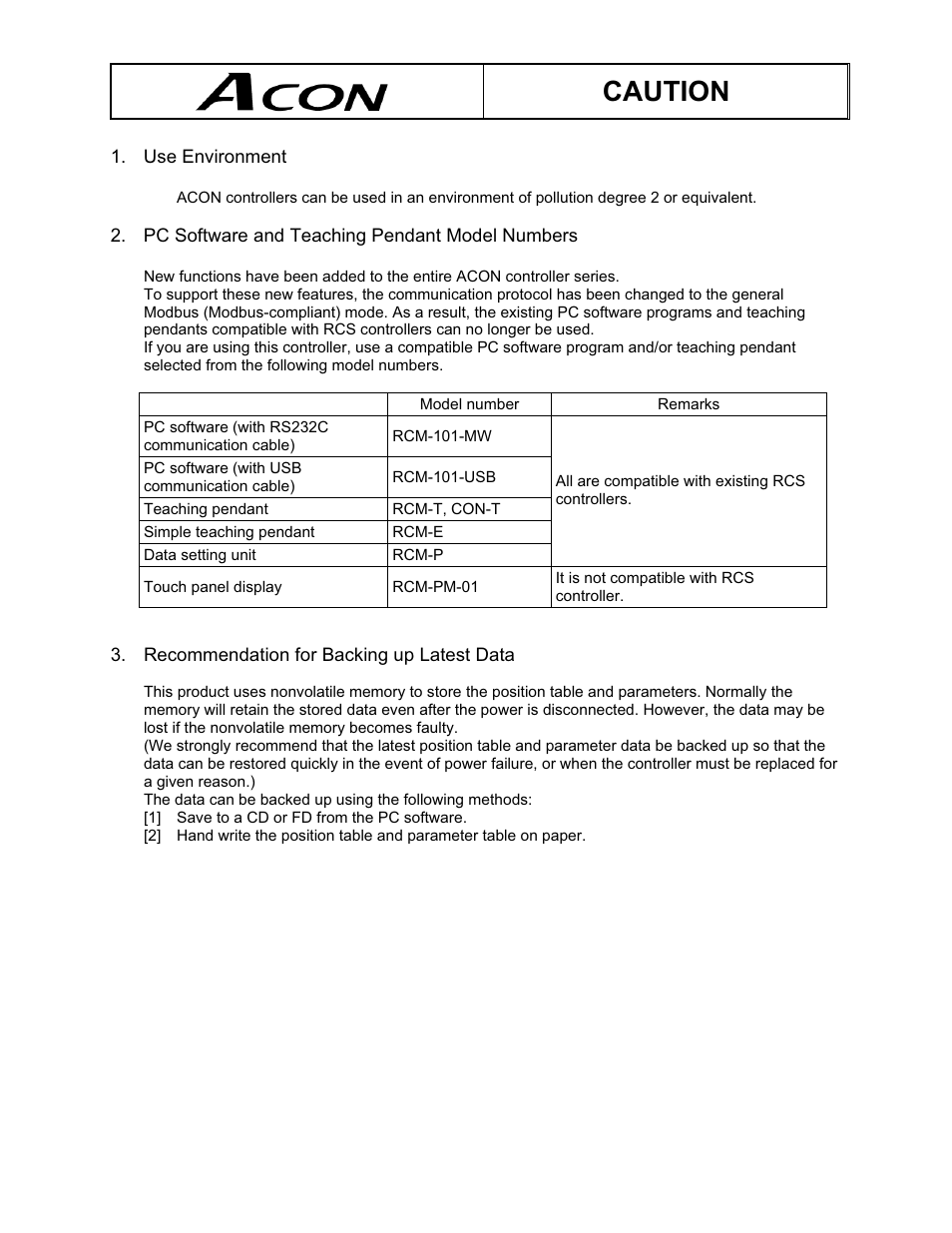Caution | IAI America ACON-CG User Manual | Page 4 / 196