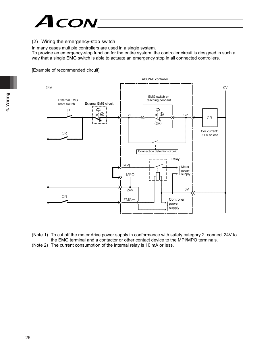 2) wiring the emergency-stop switch | IAI America ACON-CG User Manual | Page 40 / 196