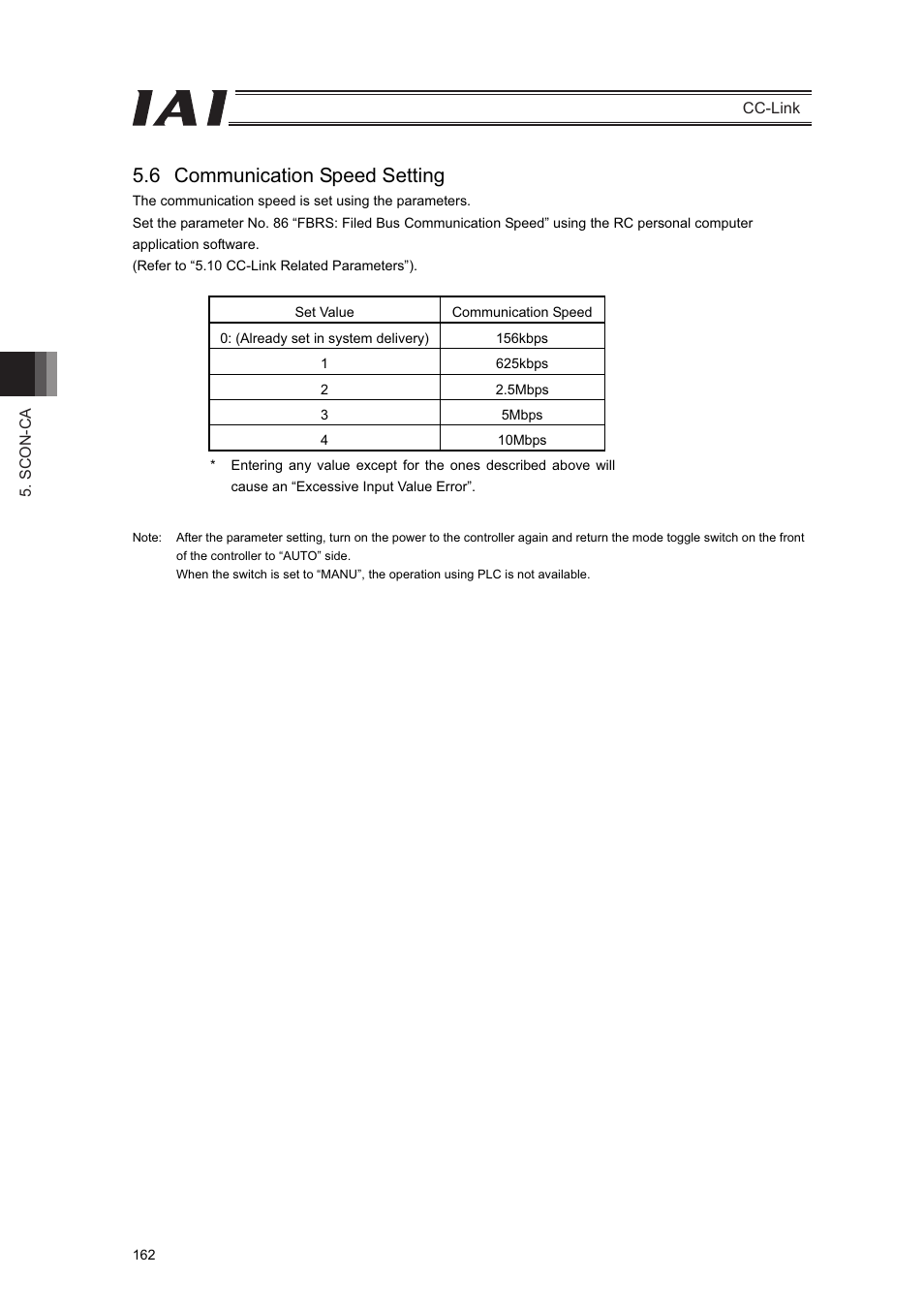 6 communication speed setting | IAI America PCON-CFA User Manual | Page 168 / 262