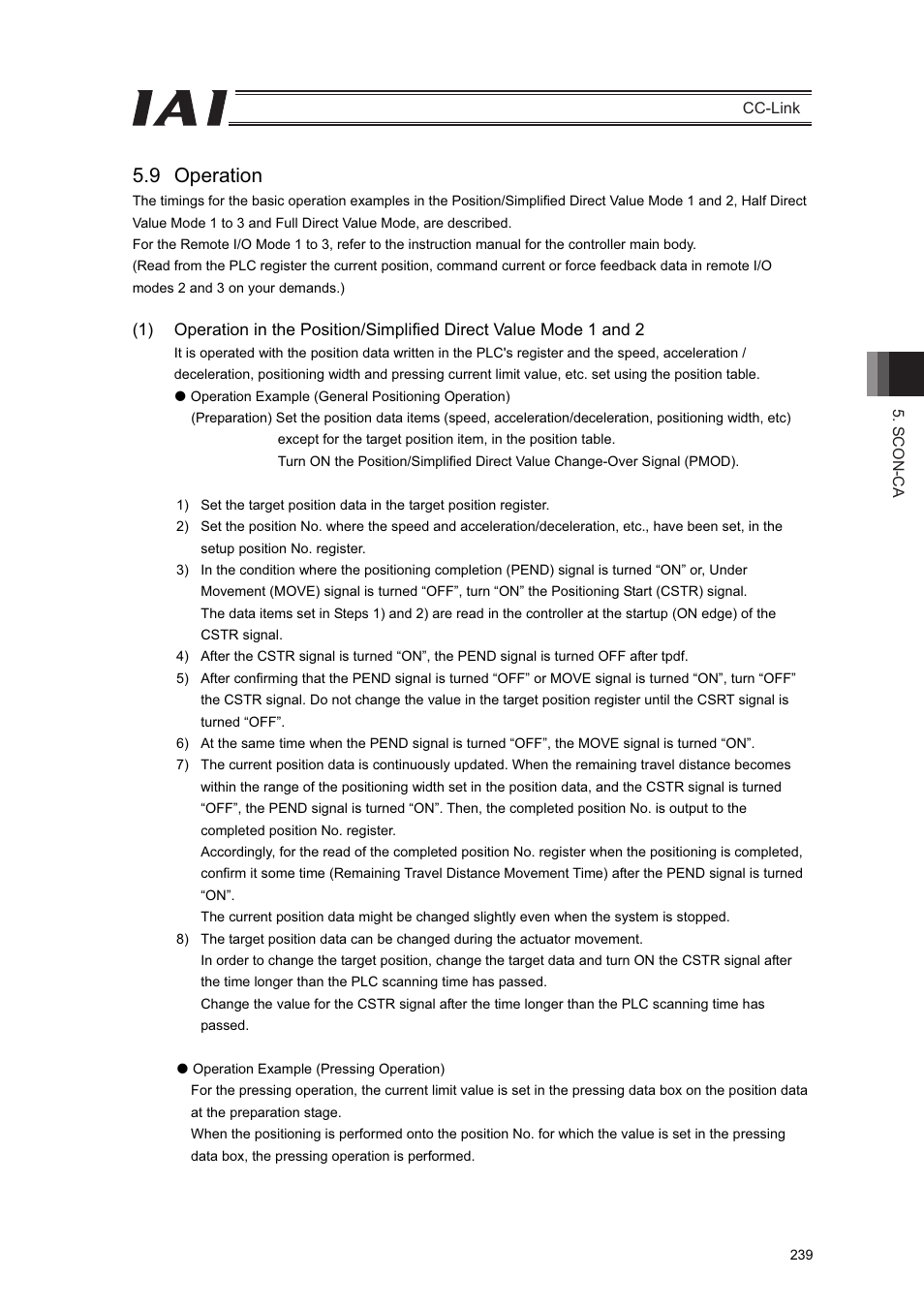 9 operation | IAI America PCON-CFA User Manual | Page 245 / 262