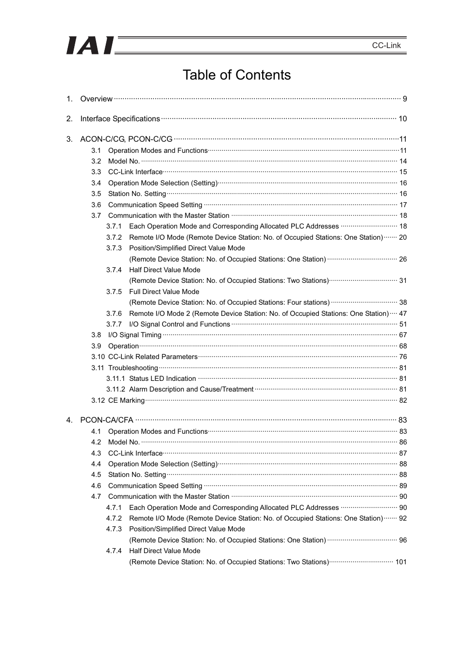 IAI America PCON-CFA User Manual | Page 5 / 262