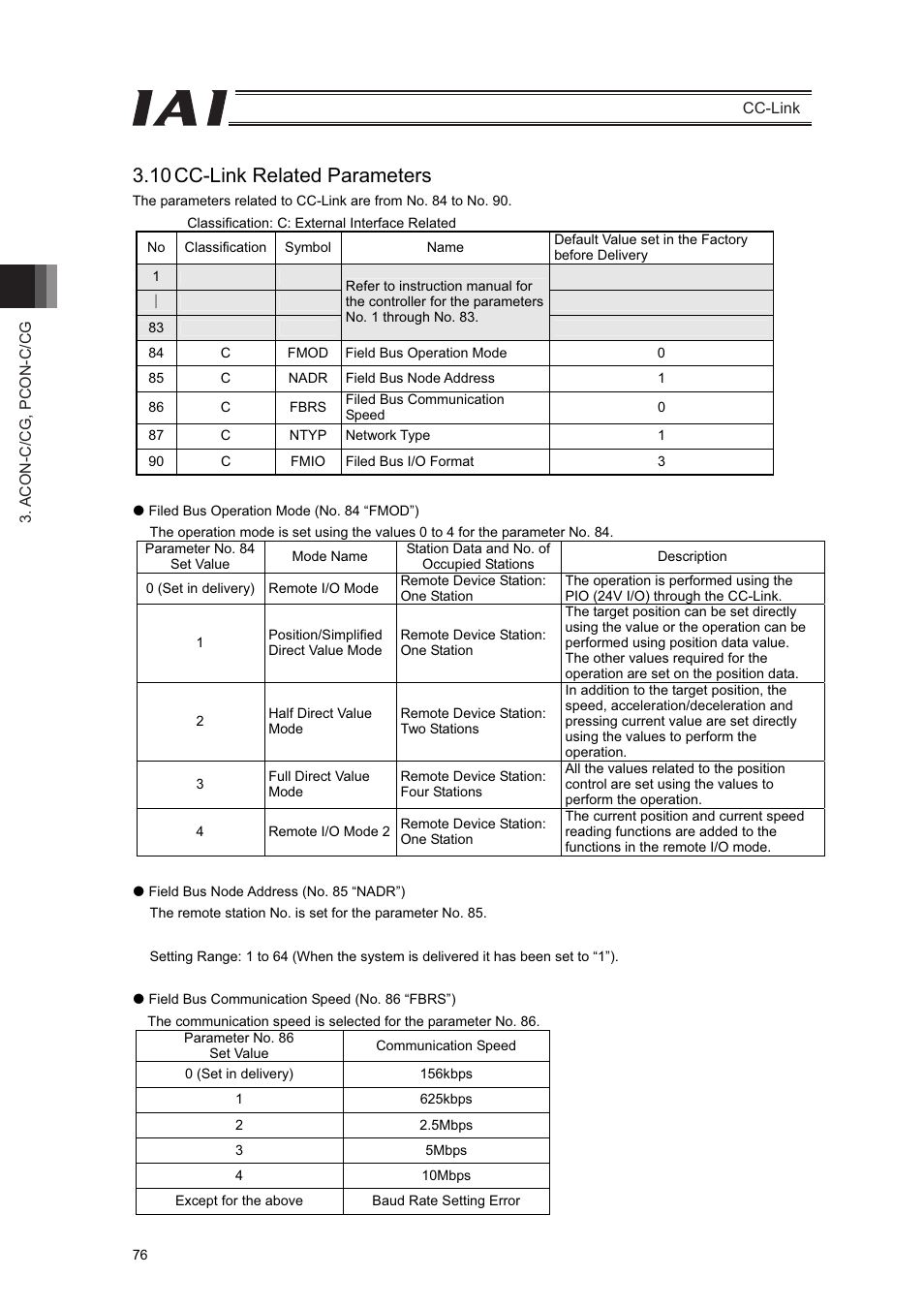 10 cc-link related parameters | IAI America PCON-CFA User Manual | Page 82 / 262