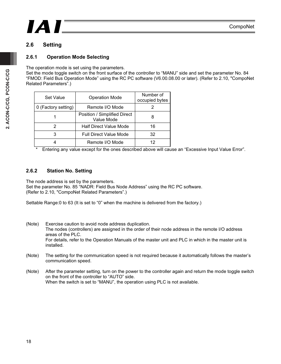 6 setting | IAI America PCON-CFA User Manual | Page 24 / 270