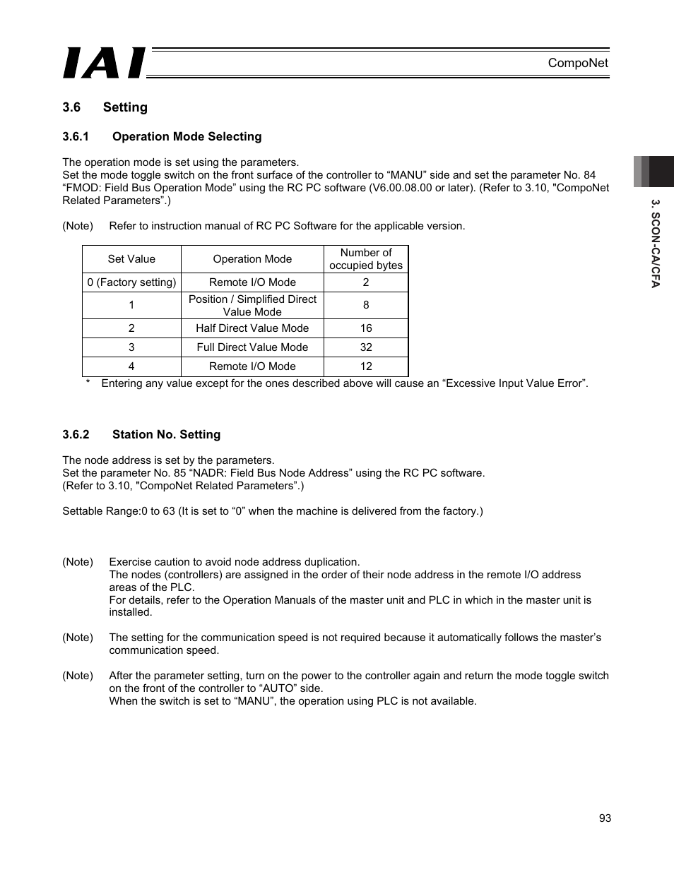 6 setting | IAI America PCON-CFA User Manual | Page 99 / 270