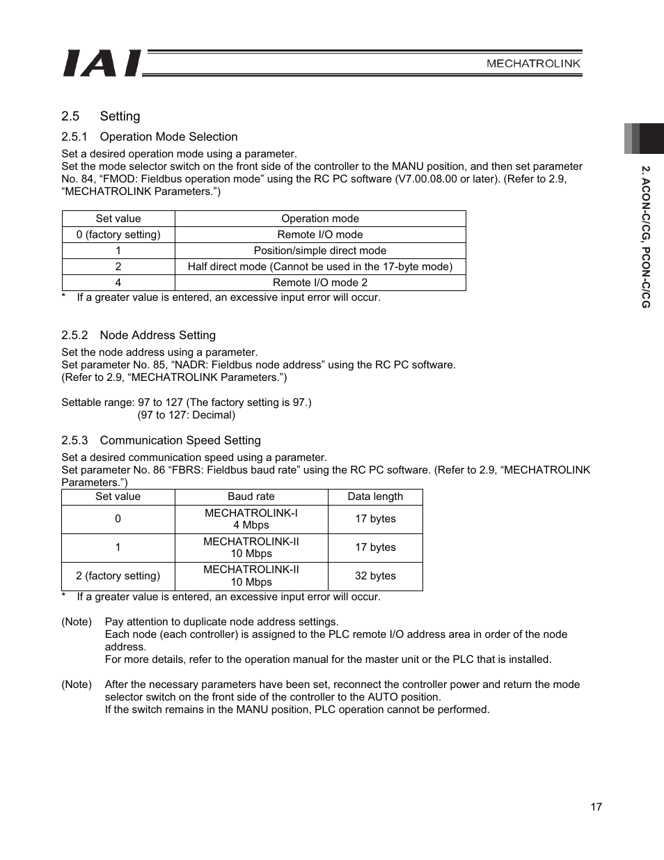 5 setting | IAI America PCON-CFA User Manual | Page 25 / 226